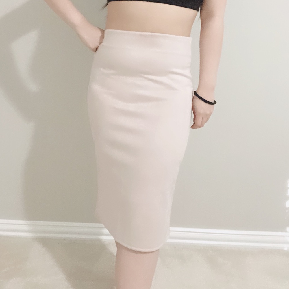 Women pencil slit suede pencil straight midi knee length office skirt